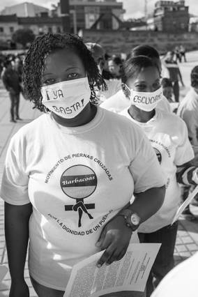 Women's demonstration in Barbacoas, Colombia. The masks says 'no more' and 'hear me'. Borja Paladini Adell